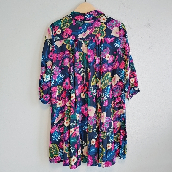 Umgee Floral Tunic Top Mini Dress Sz M Boxy Colorful Summer Vacation Pullover - Picture 6 of 9